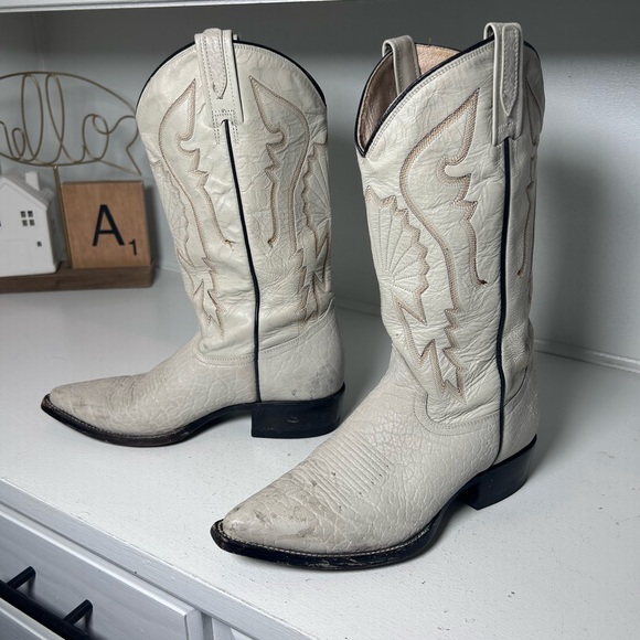 Rudel Shoes - Rudel Vintage White Western Boots Women’s 7E Leather Cowboy Boots Made in Mexico
